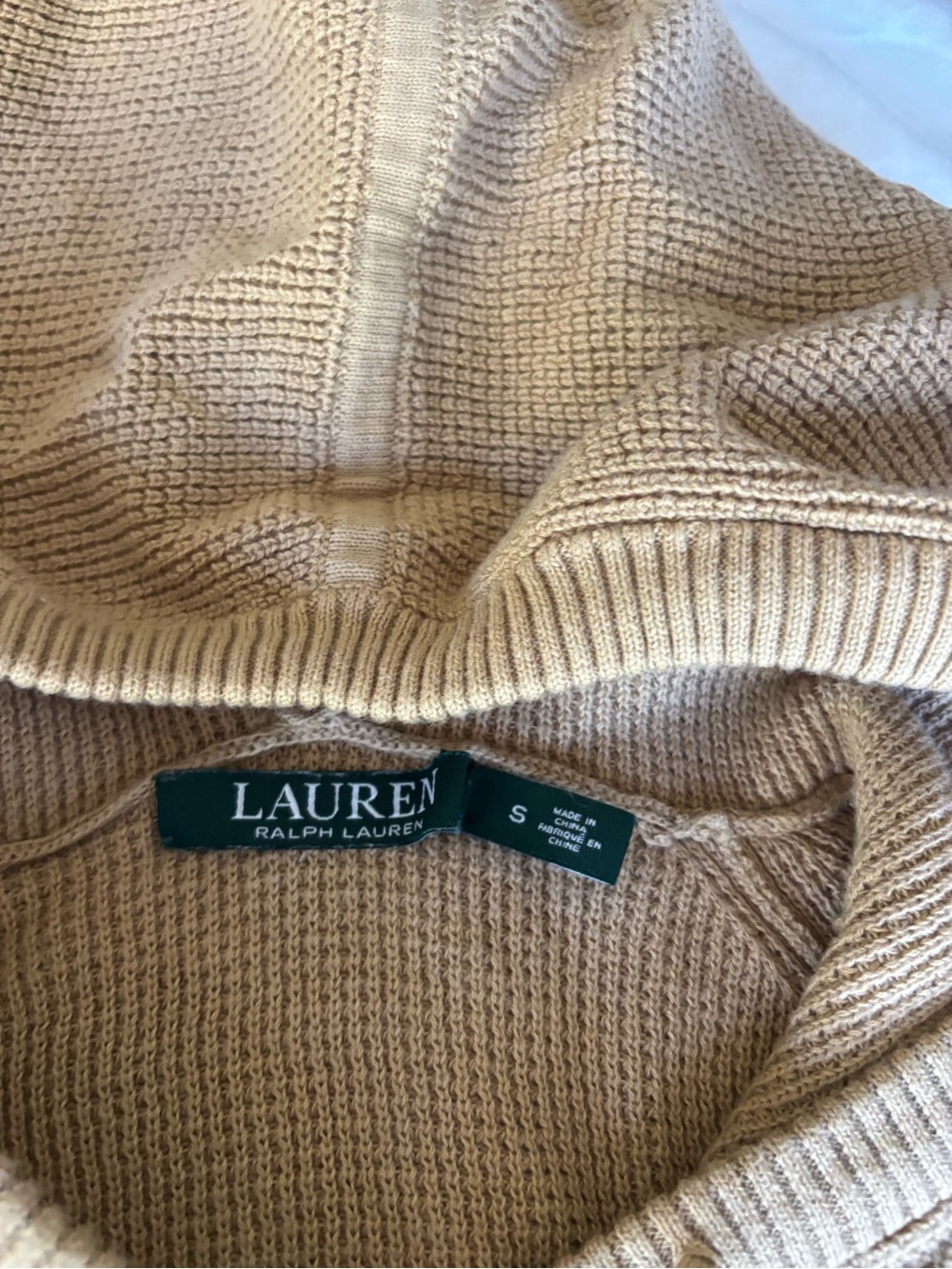 Lauren Ralph Lauren women’s Beige Knit Hoodie Sweater - Picture 3 of 4